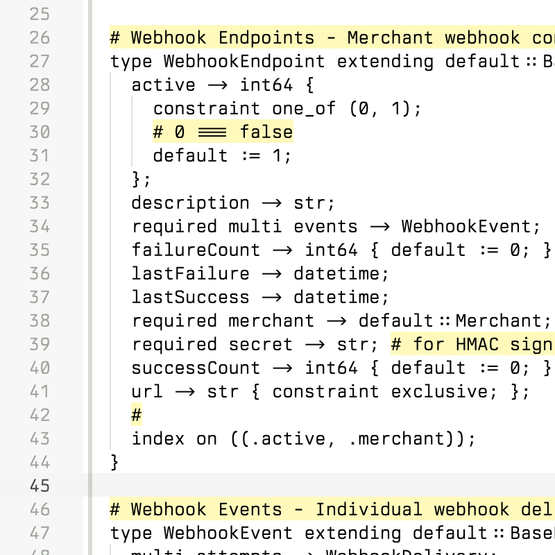 Schema displayed in a text editor
